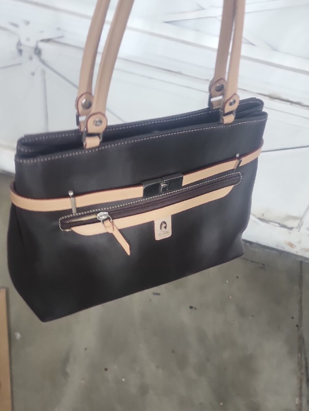 Classic Brown Tote with Beige Accents by - Picture 15 of 15